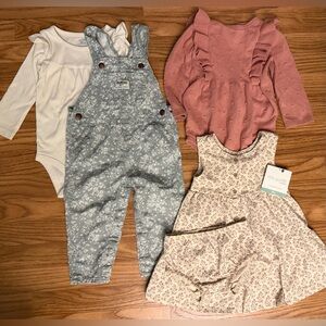 Girls 18M Outfit Bundle (5 pcs) OshKosh Overalls Dress Set Little Planet Carters